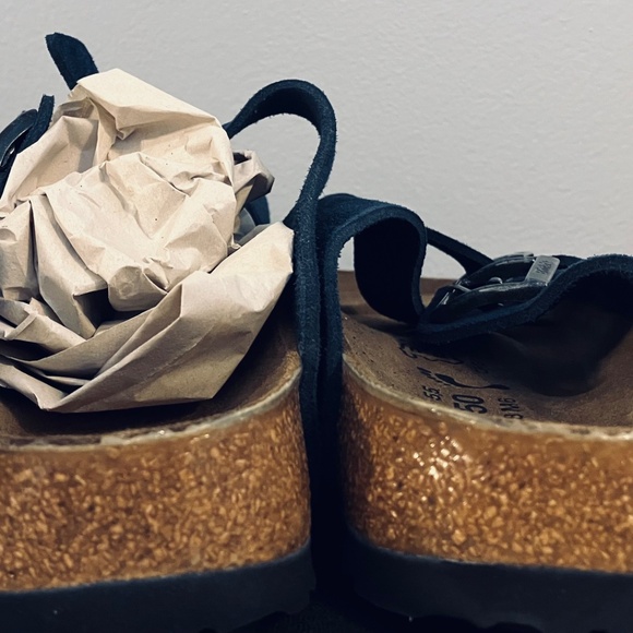 Birki’s Lyon Navy Suede Women's Sandal, Size 8 - Picture 3 of 6